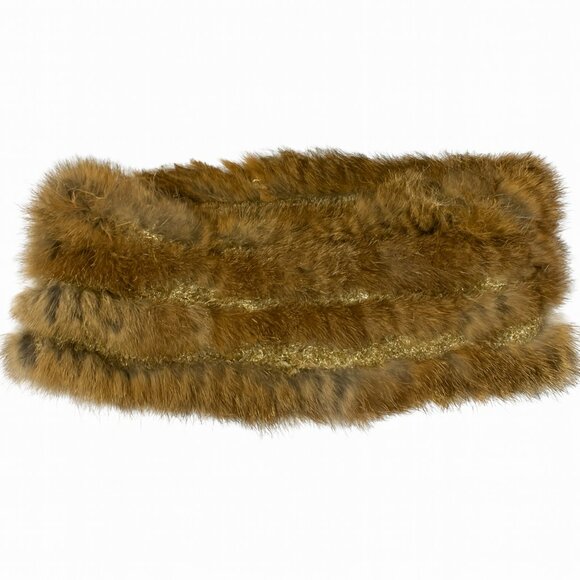 Danier Leather Rabbit Fur Knit Headband Brown Stretch One Size - Picture 1 of 2